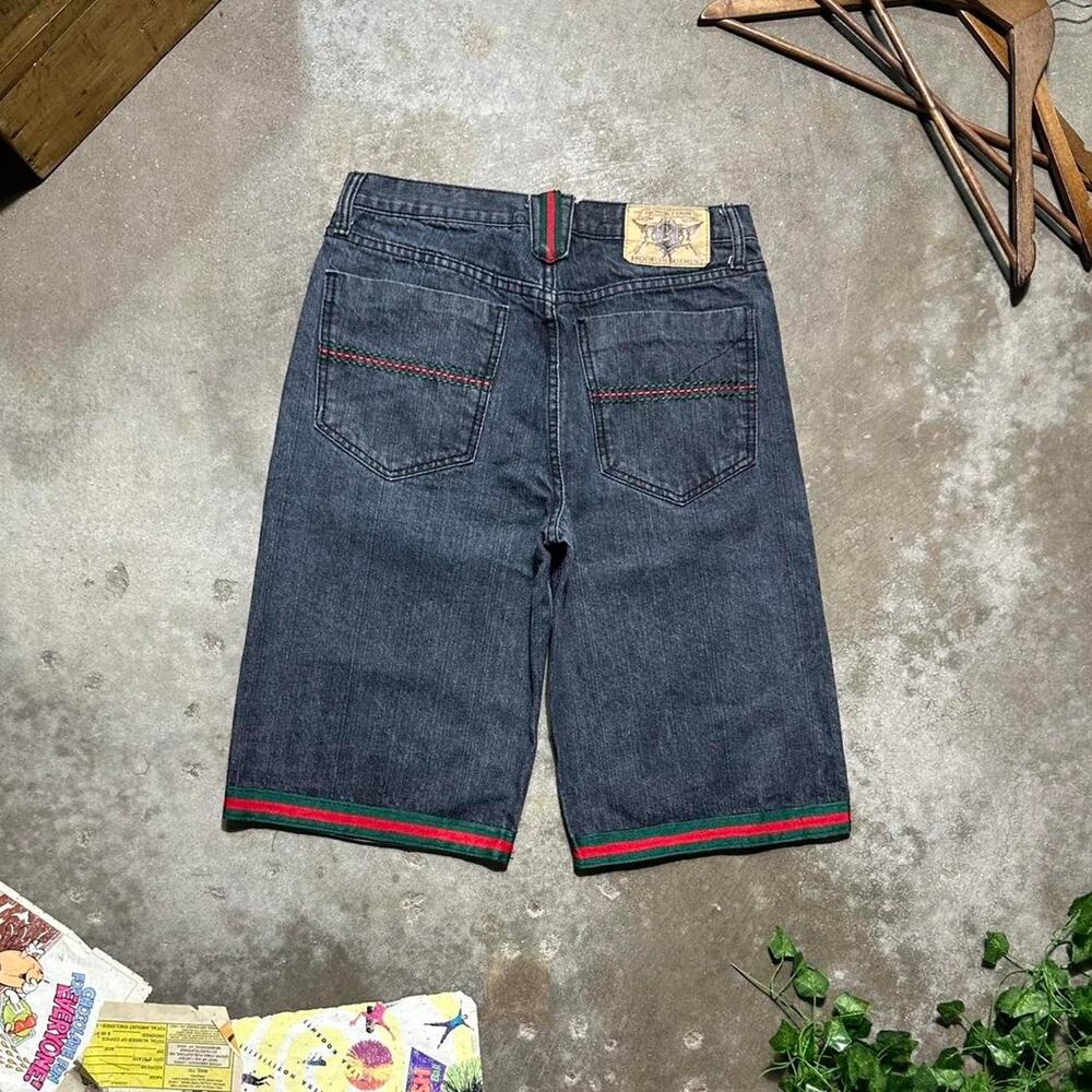 Vintage Y2K Brooklyn Basement Black Denim Jorts 34" Baggy Skater Jean Shorts